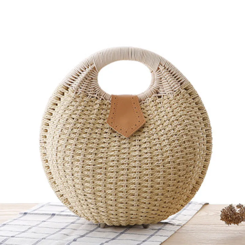 Snail Beach Straw Tote Bag with Rattan Wrapped Handle