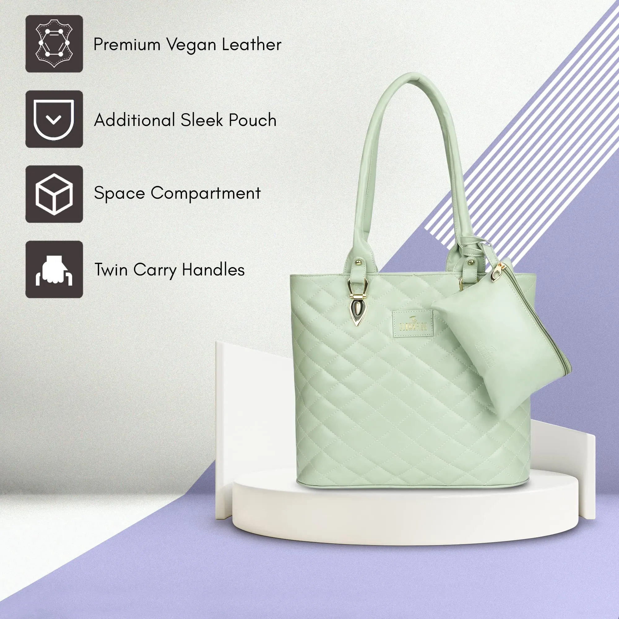 The Clownfish Siya Collection Faux Leather Handbag with Money/Mobile Pouch for Women Office Bag Ladies Shoulder Bag Tote for Women College Girls (Pistachio Green)