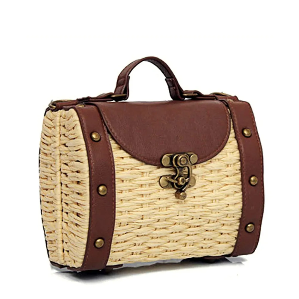 Treasure Chest Bohemian Handmade Straw Tote Bag