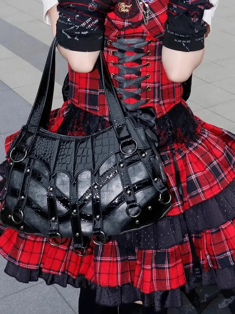 Y2K Gothic High Capacity Chic Cool Punk Rivet Crossbody Shoulder Bag