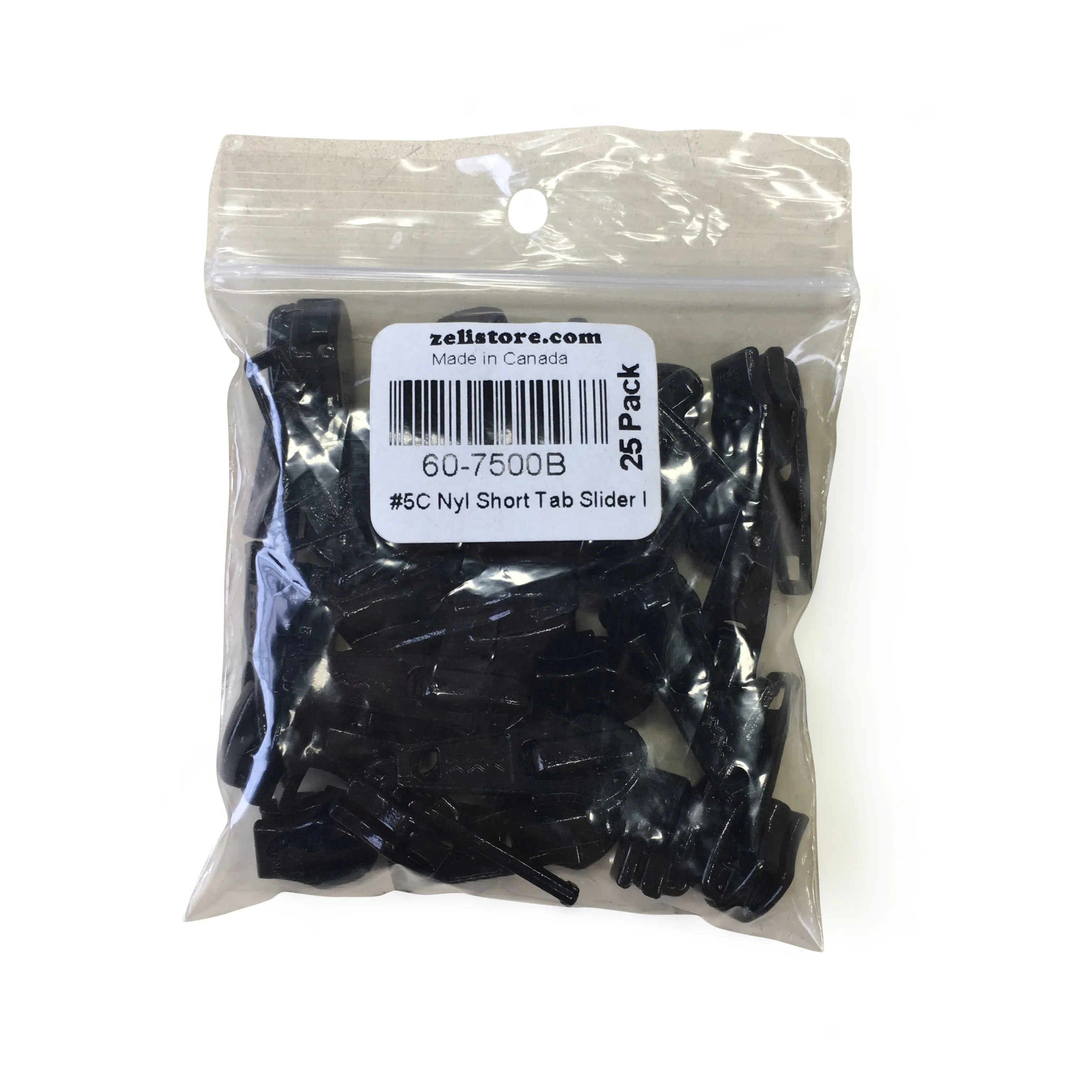 YKK #5C Nylon Short Tab Slider Zipper Pull Black - 25 Pack